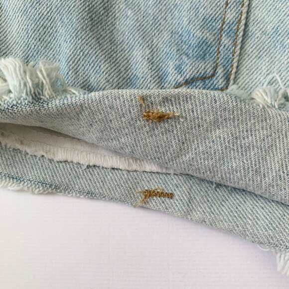 Levis Orange Tab Light Blue High Waisted Jean Shorts Fringe Distressed Boho - Picture 8 of 15